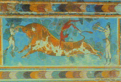 Тавромахия, фреска из Кносского дворца, 1500 г. до н.э.