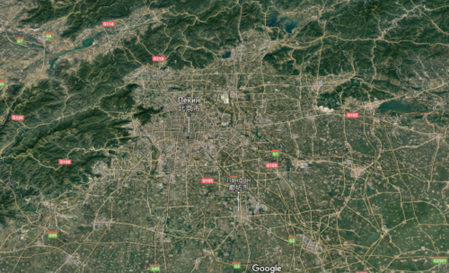 Спутниковый снимок Пекина и окрестностей