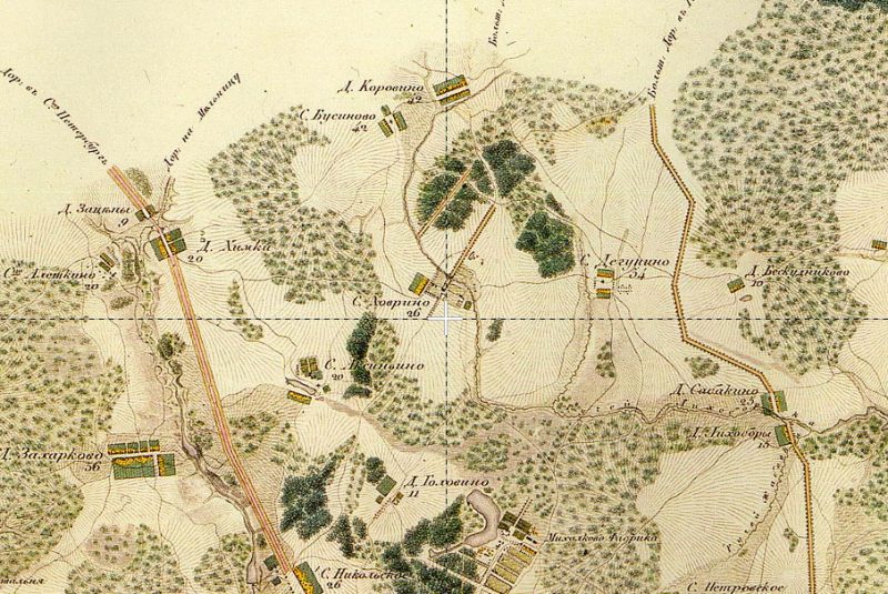 Усадьба Ховрино на Топографической карте 1823 года