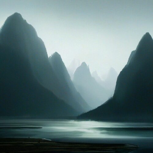 Китайский пейзаж, туманные горы