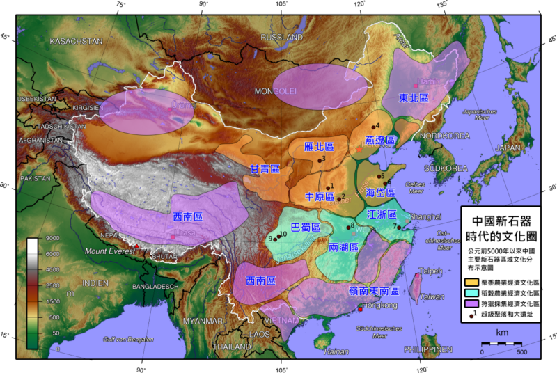 Карта распределения культурных ареалов эпохи неолита в Китае