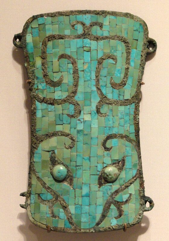 Декоративная бронзовая табличка, инкрустированная бирюзой