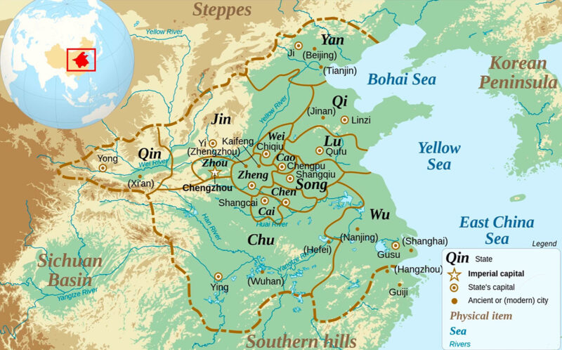 Карта царств периода Чунь-цю в V в. до н.э.